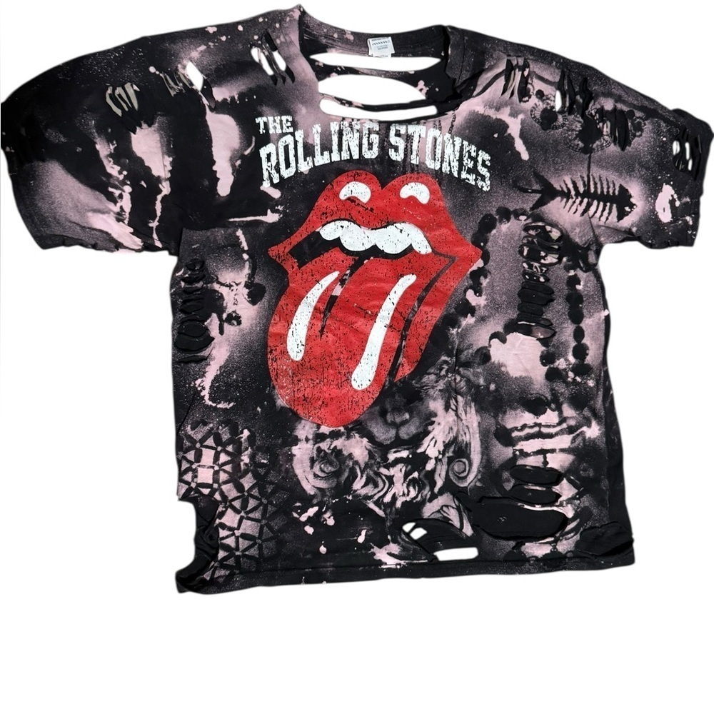 Rolling Stones Tongue Logo T-shirt Customized Acid Washed Pink And Black Sz XL